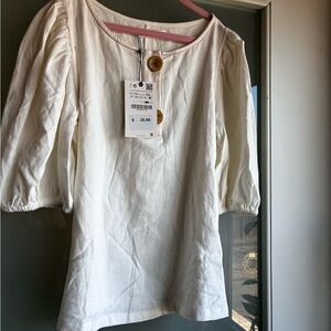 Zara Cream Button-Detail Blouse